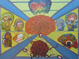 Sheroky Guzmán Peláez, «Cerebro cuántico», óleo sobre tela, 2012.