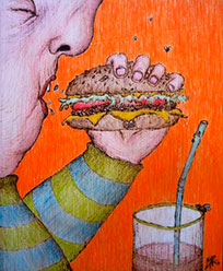 Claudia Isabel Hernandez Rios, «Comiendo hamburgesa», lapiz sobre papel, 2011.