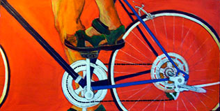 José Miguel Ayala Valdivieso, «Cicleando», óleo sobre tela, 2009.