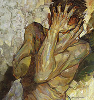 Ramón Casanyes, «Hombre tomándose el rostro», detalle, óleo sobre tela, 2014.
