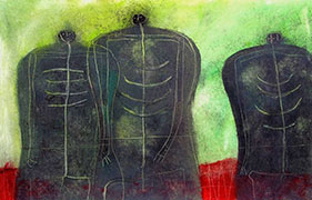 Arturo Morín, «Cabezas de coco», óleo sobre tela, 2012.