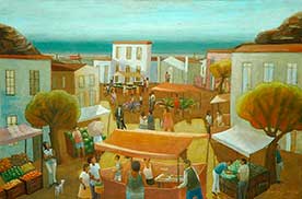 Waldomiro Sant'Anna, «Feria en la playa», óleo sobre tela, ca. 1945.