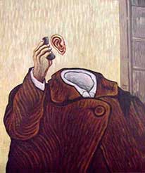 Arístides Hernández Guerrero, «Autorretrato con celular», óleo sobre tela, 2002.