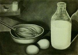 Bett Fon, «Desayuno en la granja», carbonilla sobre papel, 2013.