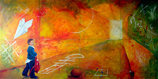 Andrés Loboguerrero, «Jugando a aprender», óleo sobre tela, 2010.