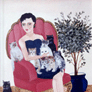 Celia Lacayo,«Mujer con gatos» óleo sobre tela.