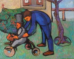 Franco Alberto Bongianino,«El triciclo», óleo sobre tela, 2008.