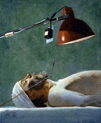 Arturo Rivera, «Estudio para ejercicios de la buena muerte», óleo sobre madera, 1999.