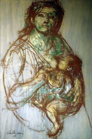 Juan Carlos Castagnino, «Maternidad», técnica mixta sobre papel.