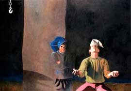 Miguel Padura, «Malabarismos», óleo sobre tela, 1990.