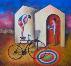 Alejandro Arrepol, «Equilibrio en bicicleta», acrílico sobre tela, 2010.