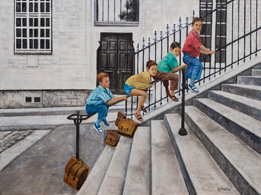 Genoveva Chóliz, «Al salir de la escuela», óleo sobre tela, 2014.
