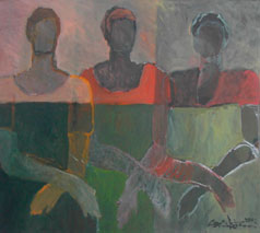 Sheila Devine,  «Tres mujeres», óleo sobre tela, 2002.