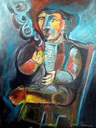 Enrique Aravena, «Fumador», óleo sobre tela, 2011.