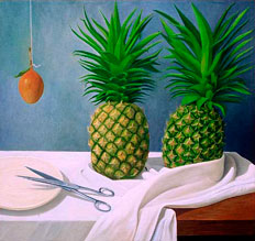 Edgar Soberón, «Piñas con tijeras», óleo sobre tela, 1998.
