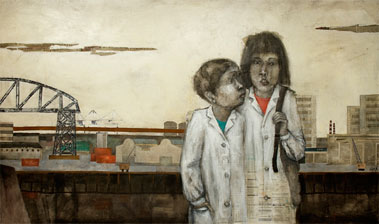 Alejandro Varela, «¿Y ahora que?», óleo y collage sobre tela, 2008.