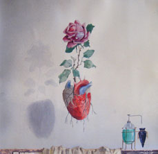 Manuel Arrieta, «La flor del corazón», detalle, acuarela sobre papel.