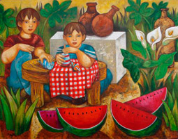 Aida Emart, «Juegos con sabor», acrílico sobre tela, 2008.