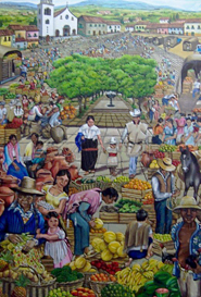 María Restrepo, «Mercado andino», óleo sobre tela, 2012.