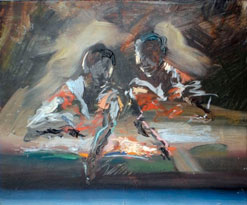 Javier Fernández Paiz, «Dos niños», óleo sobre tela, 2011.