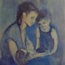 Julio Héctor Linares Guzmán, «Mujer con hijos», óleo sobre tela 2014.