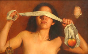 Alejandro Barrón, «Ojos castrados», detalle, óleo sobre tela, 2010.