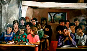 Antonio Berni, «Escuelita rural»,  óleo sobre tela, 1956.