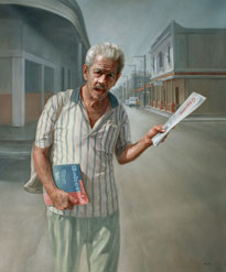 Juan Miguel Suárez, «Vendedor de periódicos», óleo sobre tela, 2007.