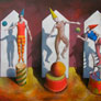 Alejandro Arrepol, «Los tres saltarines», acrílico sobre tela, 2010.