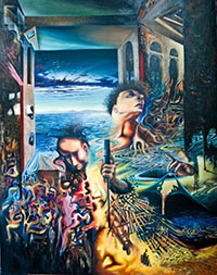 Jorge Domínguez cruz, «Batallas», óleo sobre tela, 2020.