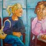 Francisco Mibielli, «Chismes en la sala de espera», óleo sobre madera, 2009.