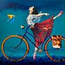 Hugo Grijalva, «Bailarina, aves y bicicleta», óleo sobre tela, 2020.