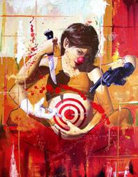 Ricardo Cruz Fuentes, «Que dices, abortamos?», óleo sobre madera, 2011.