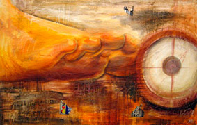 Armando Ruiz, «Midiendo pi», óleo sobre tela, 2010.