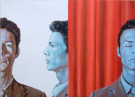 Ernesto Blanco, «Dialogo unidireccional o la sospecha del otro» óleo sobre tela, 2002.